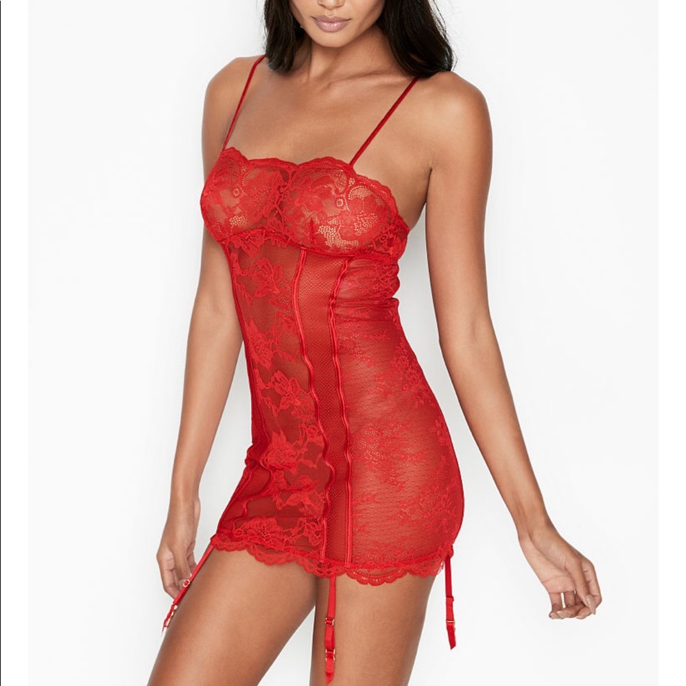NWT VICTORIA'S SECRET MIXED SHEER MESH & LACE MINI SLIP